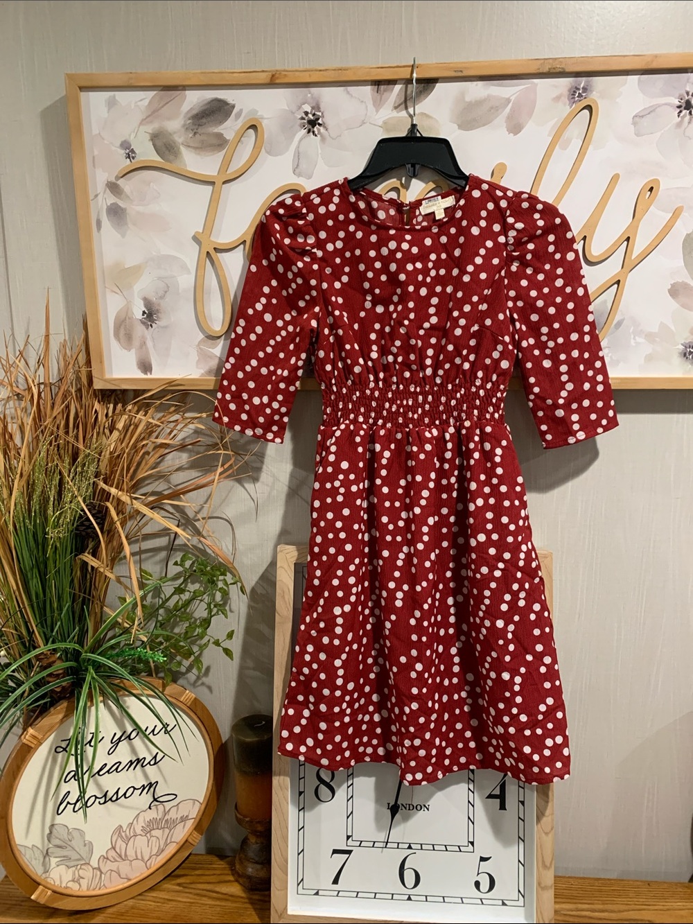 Chelsea & Violet Red Polka Dot Smocked Waist Dress